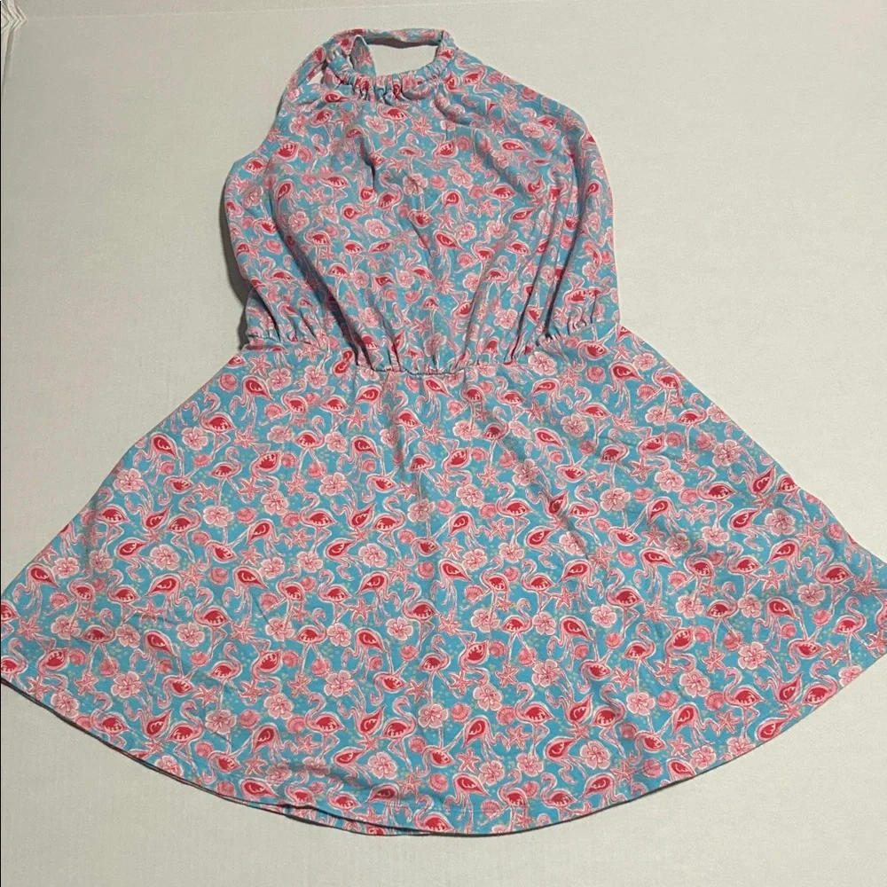 American Girl Floral Halter Dress Flamingos pattern Pink and Blue - Picture 3 of 9